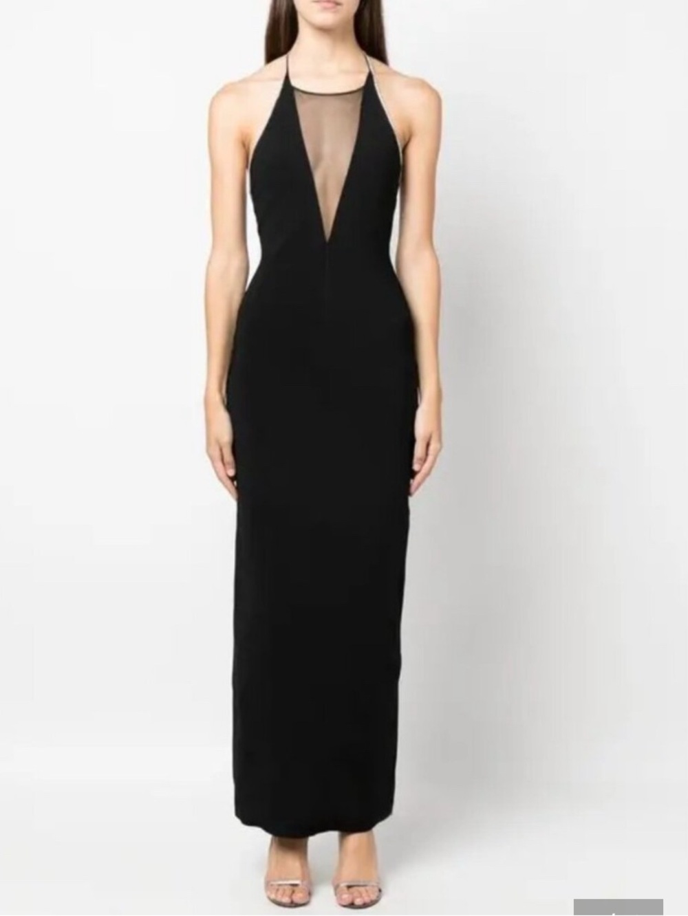 NWT Galvan London Stella Crystal Plunge Mesh Gown Black L $2,246